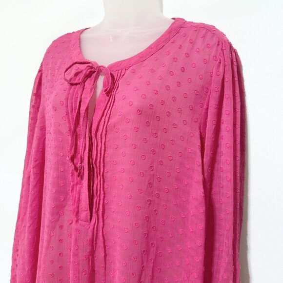 Torrid Womens Pink V-Neck Tassel Swiss Dot Sheer Peasant Blouse Top Size 3X - Picture 4 of 10